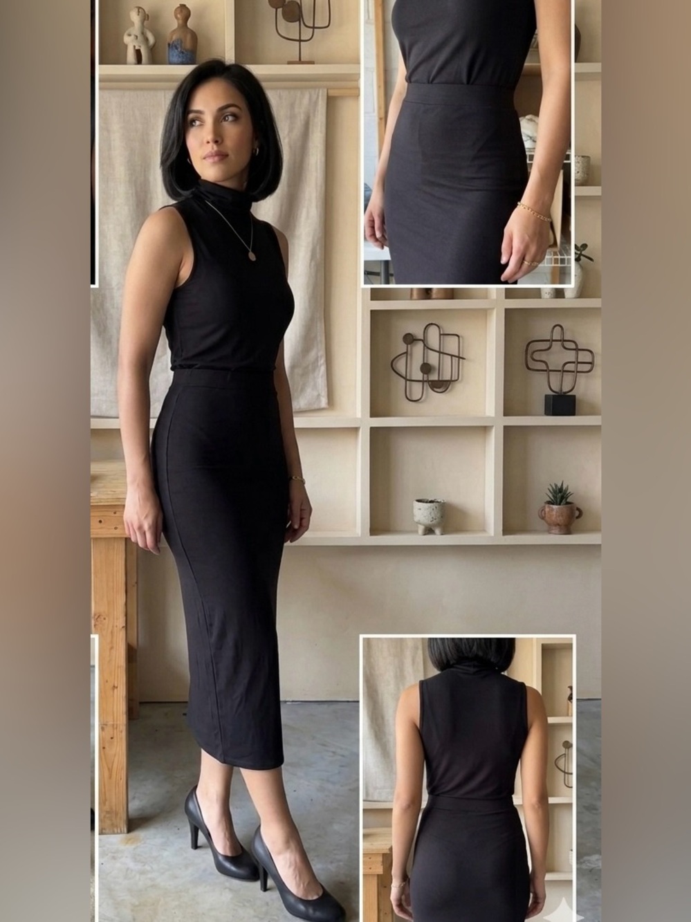 Bar III Black Sleeveless Turtleneck Midi Dress